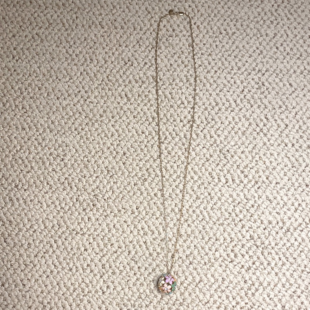 J. Crew necklace. Enamel flowers, rhinestones, gold chain.